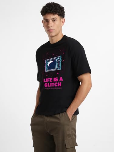 Nobero MenS Solid Oversized Fit T-Shirt (1M-Twrt-C0735_Black