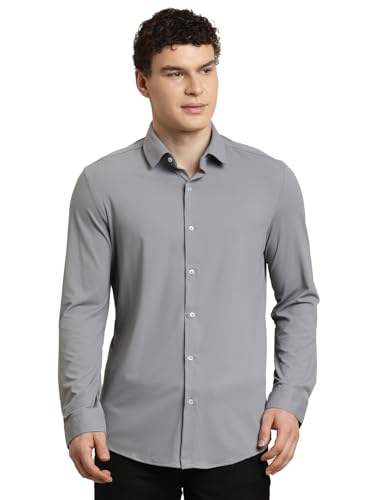Turtle Men Charcoal Slim Fit Dobby Nylon Stretch Formal Shirt