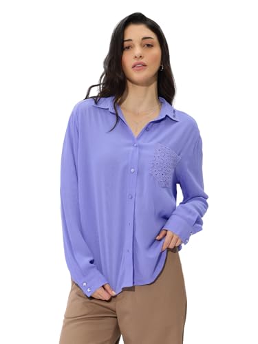 The Souled Store Official Mickey Mouse: Schiffli Women and Girls Long Sleeve Collared Neck Button Down Boyfriend Shirts Womens B