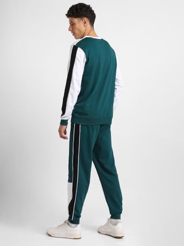 Nobero MenS Green Colorblock Cotton Coord-Set With Joggers