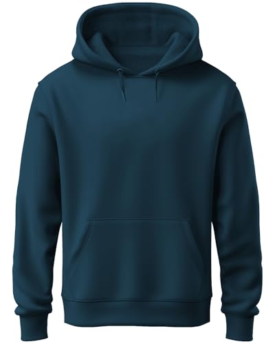 ADRO Mens Cotton Neck Hooded Sweatshirt (H22-M-PLN-SB_Teal_XL)