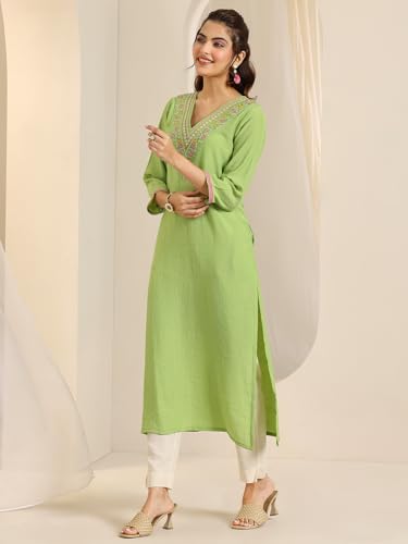 Libas Women's Silk Blend Solid Straight Kurtas