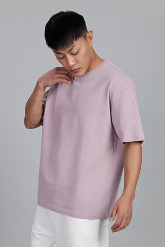 FYLTR Mens Solid Fit Oversized T-Shirt (FYLSS25MTS-303_Lavish Lilac