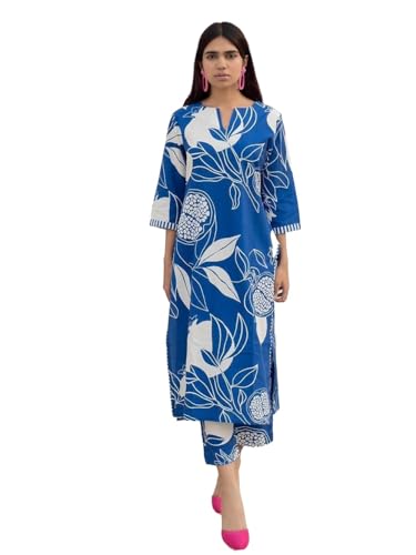 Kurta Set: Timeless Beauty with a Contemporary Twist! Radiate Elegance with Our Cotton Blend Printed Kurti Pant Sets! Blue