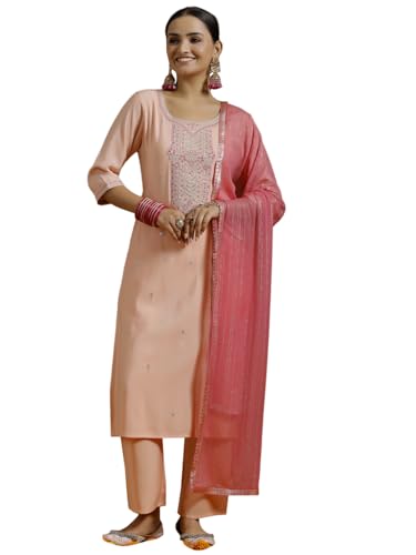 Libas WomenS Silk Blend Kurta Sets (Gs923_Peach