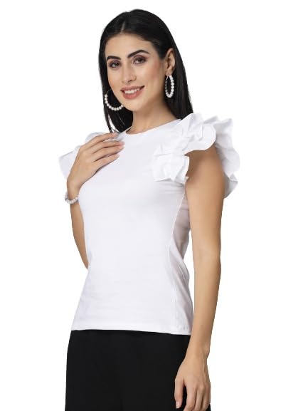 Style Quotient Women White Knit Solid Smart Casual Top