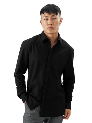 The Souled Store Bold Black Men And Boys Long Sleeve Collared Neck Buttoned Front Regular Fit Cotton Linen Shirts