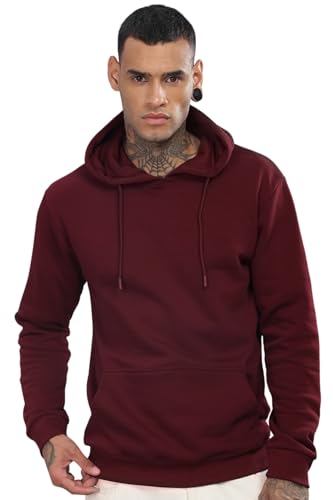 ADRO Mens Cotton Neck Hooded Sweatshirt (H24-M-PLN-MR-L_Maroon)