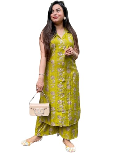 ANNI Designer Womens Rayon Viscose A-Line Printed Kurta with Palazzo (ABHU Mehandi_L_Mehandi_Large)
