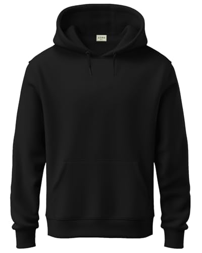 ADRO Mens Cotton Neck Hooded Sweatshirt (H24-PLN-BL-2XL_Black)