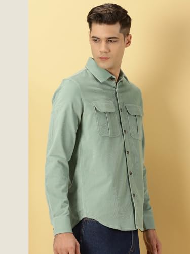 Thomas Scott MenS Cotton Slim Fit Shirt (Ts1177_Green)