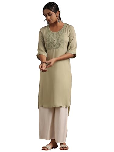Libas WomenS Polyester Yoke Design Straight Kurta (29205 Green