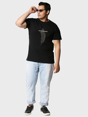 Bewakoof Mens Create Good Stories Graphic Print 100% Cotton Plus Size T-Shirt- Regular Fit, Round Neck, Half Sleeve Black
