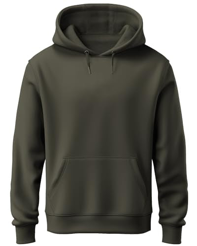 ADRO Mens Cotton Neck Hooded Sweatshirt (H22-M-PLN-OL_Olive_XL)
