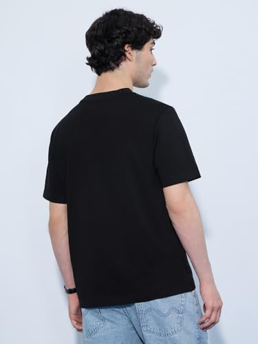 The Souled Store Looney Tunes: Road Runner Men and Boys Short Sleeves Round Neck Black Embroidered Cotton Relaxed Fit T-Shirts