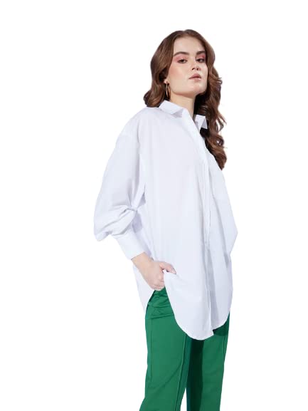 Style Quotient Women Solid White Cotton Smart Casual Oversized Shirt