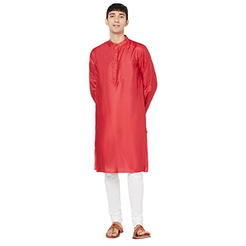 Fabindia MenS Silk Embroidered Comfort Kurta_Red_L