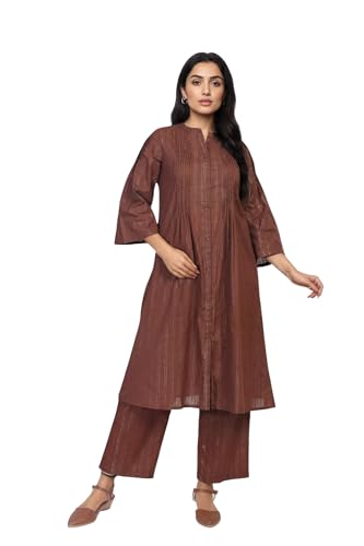 Aurelia WomenS Brown Striped Pintucked A-Line Cotton Kurta With Palazzo (As16317-605822-2Xl)