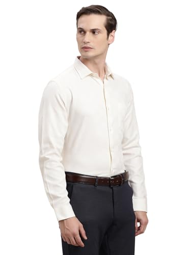 Turtle Men Cream Regular Fit Dobby Pure Cotton Formal Shirt