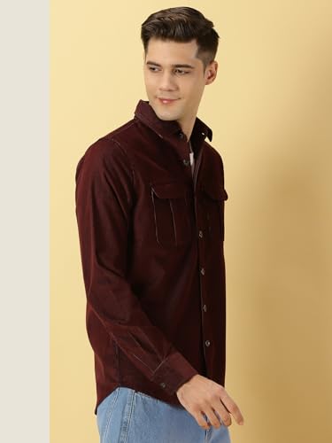 Thomas Scott Mens Cotton Slim Fit Shirt (Ts1177_Wine)