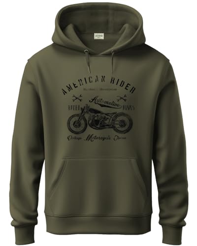 ADRO Mens Cotton Blend Neck Hooded Sweatshirt (H24-AME-OL-2XL_Olive)