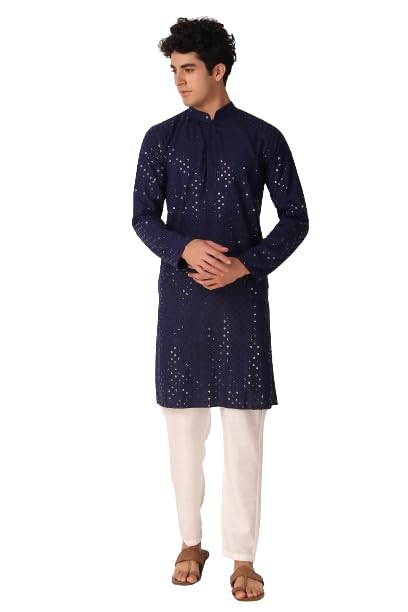 LookMark Present Mens Pure Rayon Chikankari Sequins Kurta||Mens Chikankari Navyblue Coloured Kurta|| AZ-LM-OG-Kurta 11 Navy Bl