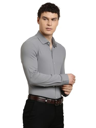 Turtle Men Charcoal Slim Fit Dobby Nylon Stretch Formal Shirt