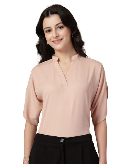 Style Quotient Women Solid Nude Polymoss Formal Top