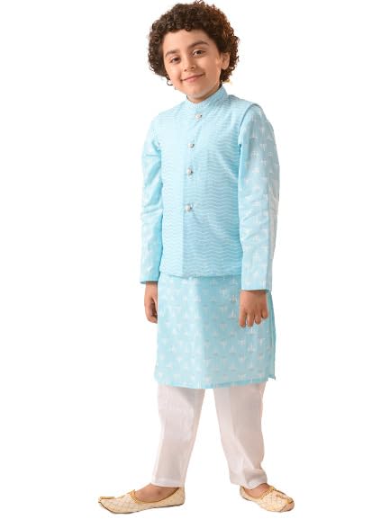 Pspeaches Boys Printed Pure Cotton Kurta With Pyjamas