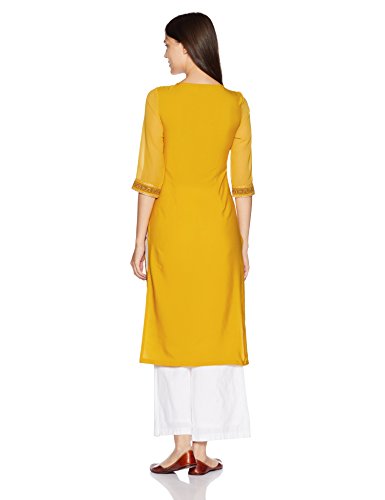W for Woman Women's Straight Kurta (17AU17155-50625_Lemon
