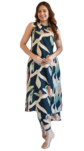 Anni Designer WomenS Rayon Viscose Printed A-Line Kurta With Palazzo (Sadika Green_S_Green_Small)