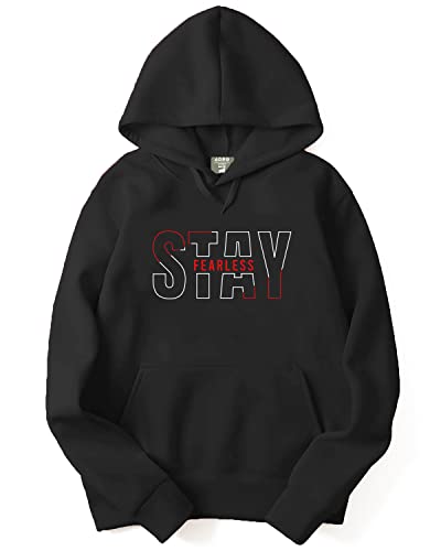 ADRO Mens Cotton Neck Hooded Sweatshirt (H22-M-STF-BL_Black_XL)