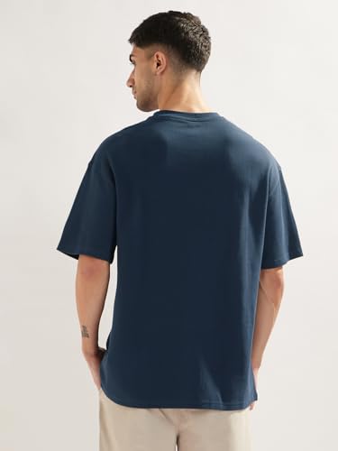 Nobero MenS Self Design Oversized Fit T-Shirt (1M-Twts-R0102_Navy Blue
