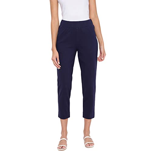 Fabindia Women Cotton Ankle Length Casual Pant Navy_S