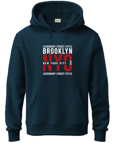 ADRO Mens Cotton Blend Neck Hooded Sweatshirt (H24-NYC-SB_Teal