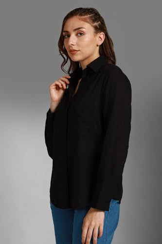 HIGH STAR Womens Oversized Fit Shirt (HSWSHW23509_BK_Black