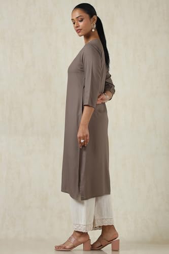 Soch Womens Grey Rayon Solid Kurta with Thread Work