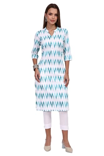 Aurelia WomenS White Geometric Printed Cotton Rayon Straight Kurta (Size: L)-A15974-705655