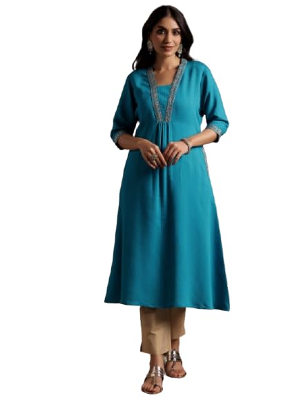 Libas WomenS Silk Embroidered Regular Kurtas (29189Or Blue
