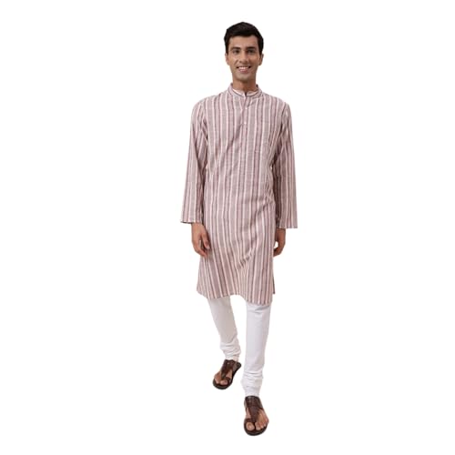 Fabindia MenS Cotton Printed Comfort Fit Kurta (1032008Natural- White-Maroon
