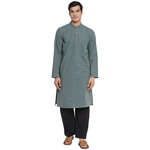 Fabindia Men Striped Slim Fit Long Kurta Cotton_Xs Blue