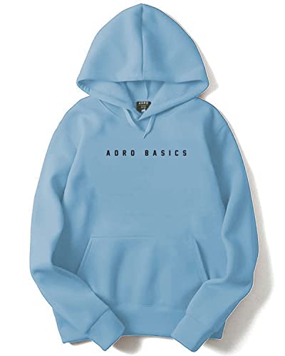 ADRO Mens Cotton Neck Hooded Sweatshirt (H22-M-AR2-SK_SkyBlue_XL)