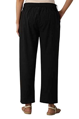 Digital Shopee Women Regular Fit Elastic Waist Full Length Cotton Formal Trouser For Casual Wear, Office Wear Black