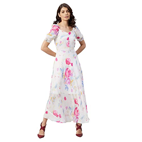Rare WomenS Polyester Fit And Flare Maxi Dress (Ep6218Ent_White