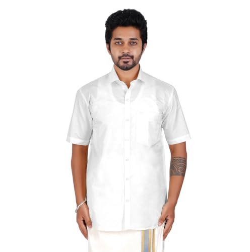 PRAKSAM Cotton ARTSILK Mens Half Sleeve White Shirt