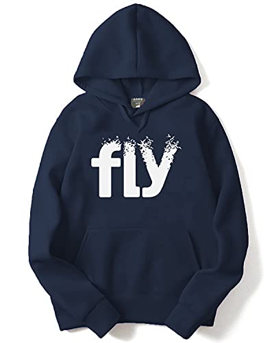 ADRO Mens Cotton Neck Hooded Sweatshirt (H21-M-FLY-NB_Navy_XL)