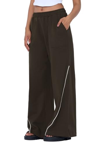 The Souled Store Baggy Joggers: Wander Away Women and Girls Pull On Brown Embroidered Baggy Fit Cotton Flared Joggers