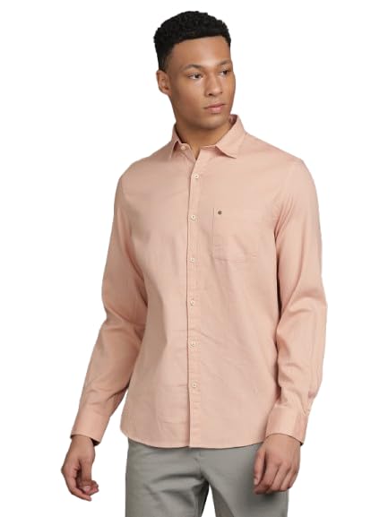 Turtle Men Cotton Banana Slim Fit Solid Pink Casual Shirt