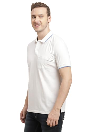 Turtle Men Cotton Stretch White Solid Polo T-Shirt