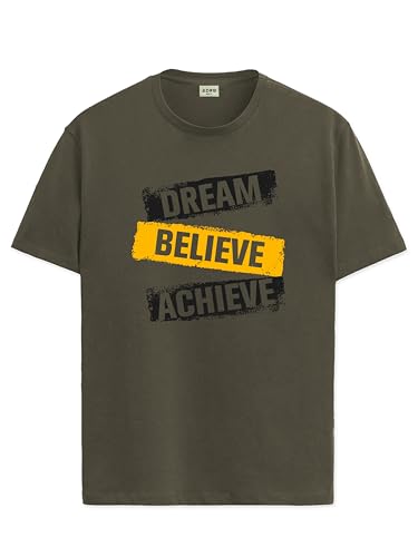ADRO Mens Solid Regular Fit T-Shirt (RN24-DBA-OL_Olive